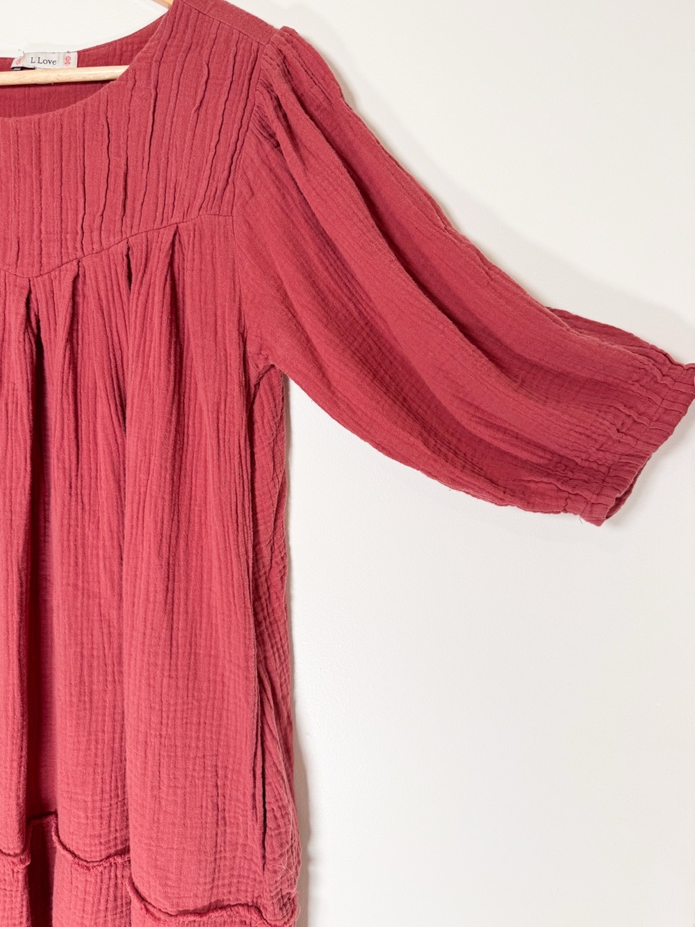 Women's Red Gauze Peasant Tunic Top - Picture 3 of 5